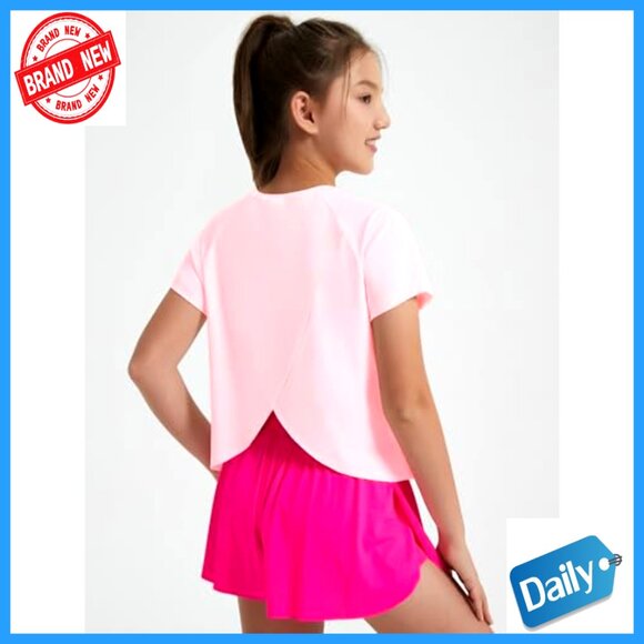 Girls Quick Dry Split Back Crop Top Athletic Shirt Size 6-14Y - Picture 5 of 6